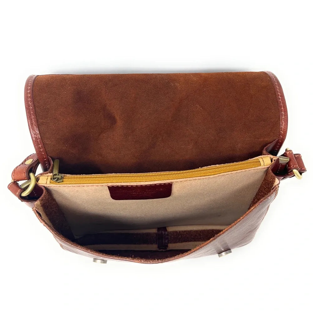 Sac bandoulière en cuir lisse NIAGARA Châtaigne