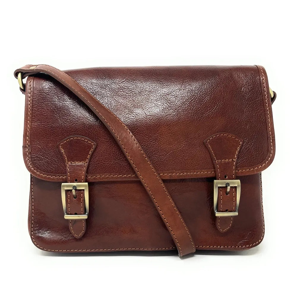 Sac bandoulière en cuir lisse NIAGARA Châtaigne