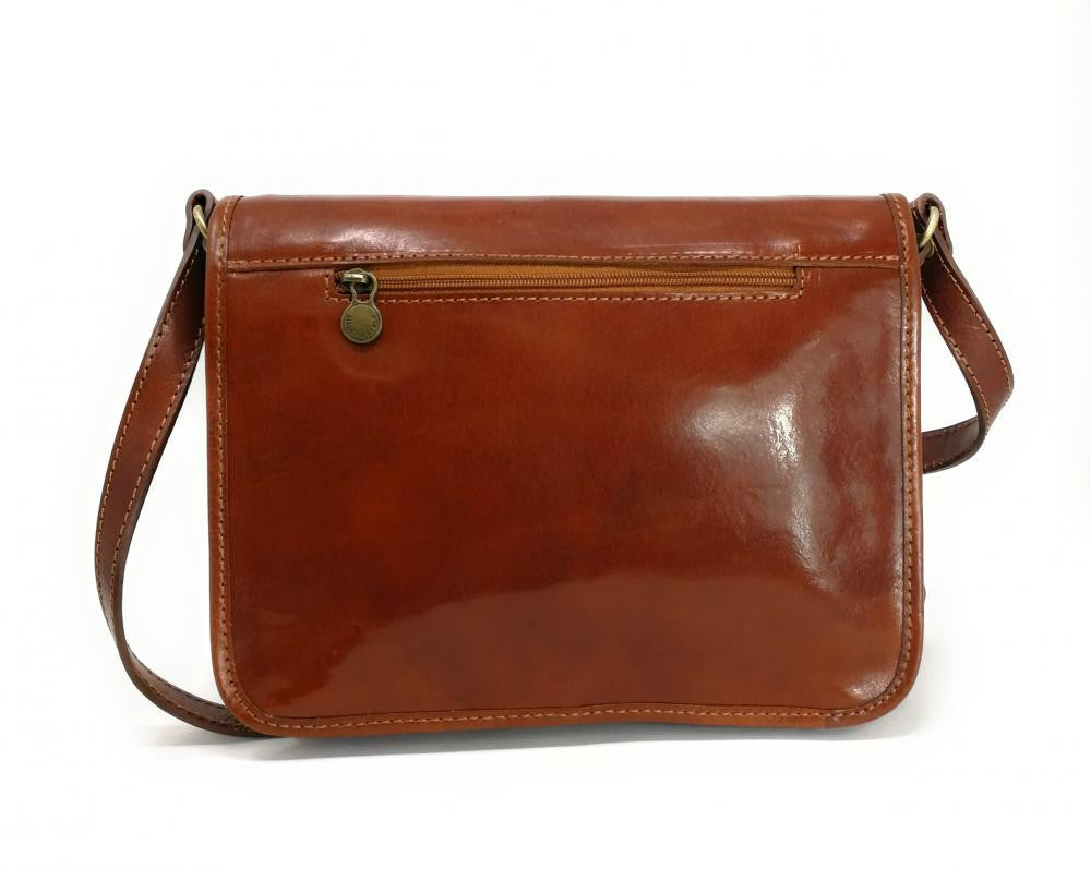 Sac bandoulière en cuir lisse NIAGARA Camel foncé