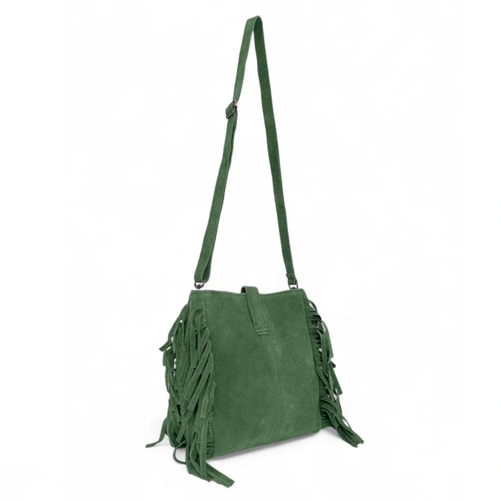Sac bandoulière en croûte de cuir CHEYENNE Vert anglais