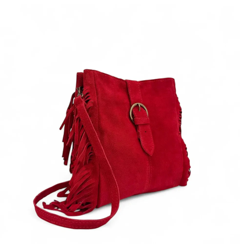 Sac bandoulière en croûte de cuir CHEYENNE Rouge garance