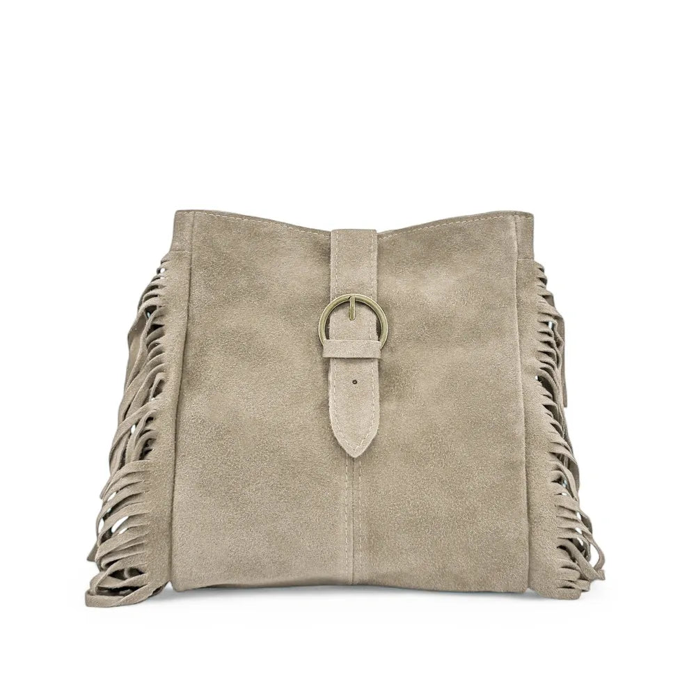Sac bandoulière en croûte de cuir CHEYENNE Taupe clair