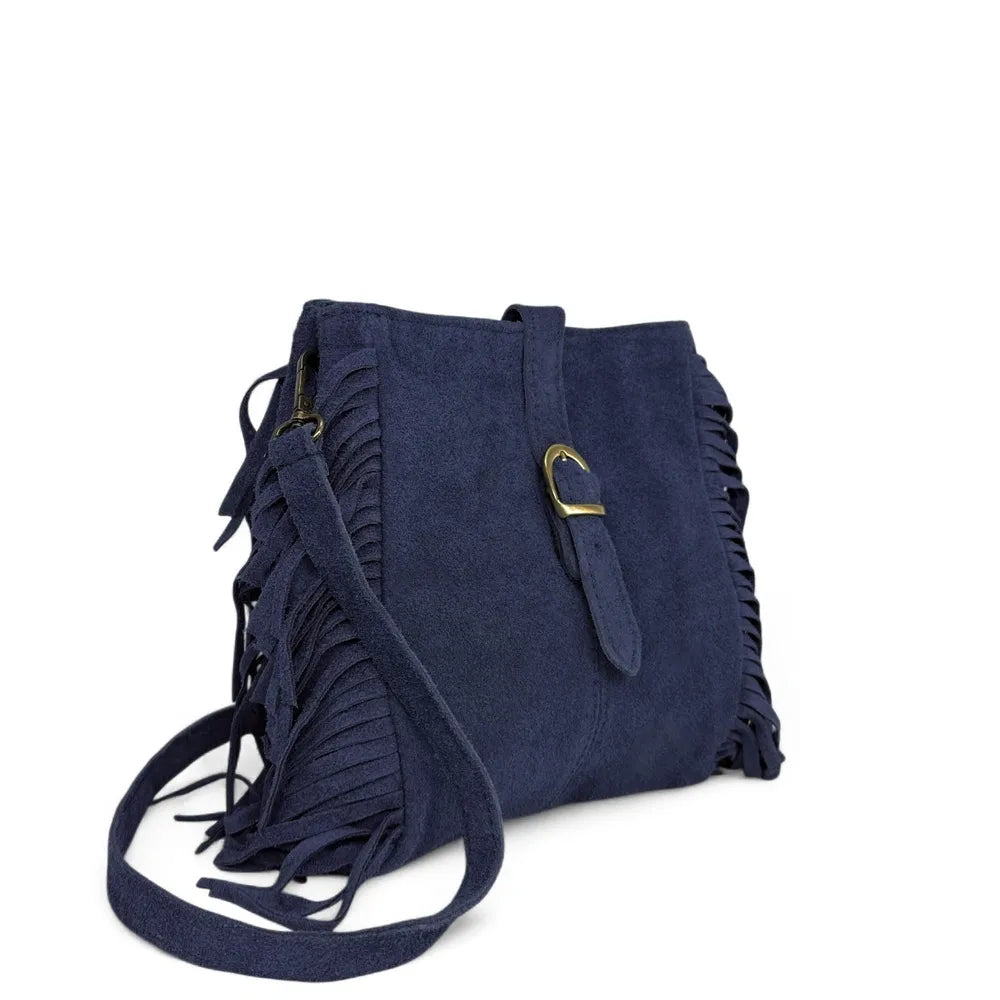 Sac bandoulière en croûte de cuir CHEYENNE Bleu marine