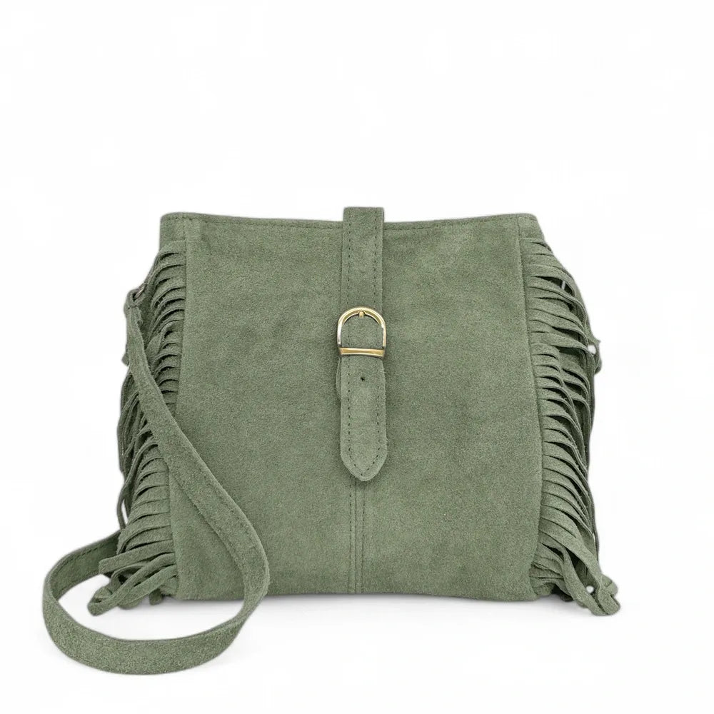 Sac bandoulière en croûte de cuir CHEYENNE Vert amande