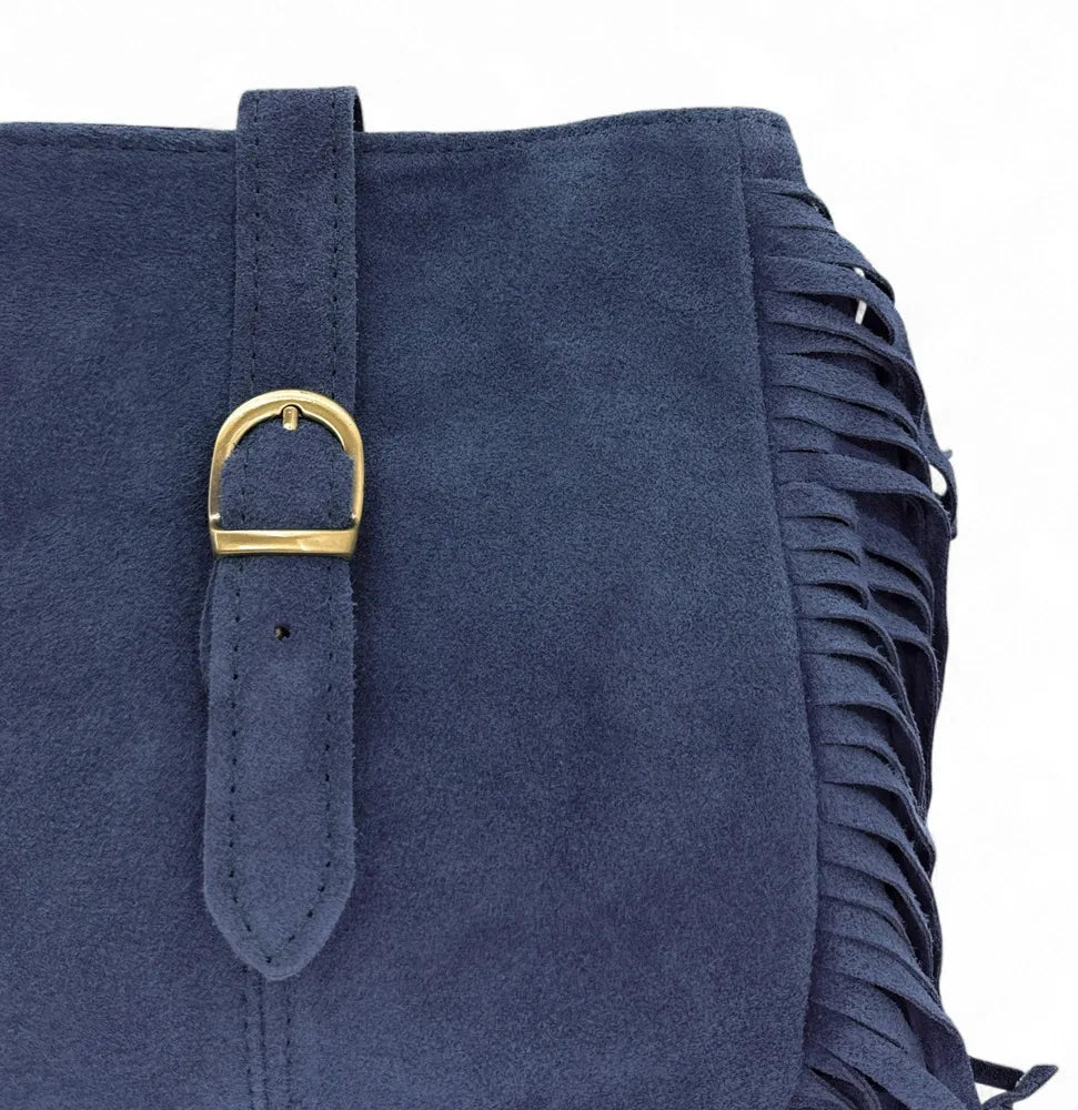 Sac bandoulière en croûte de cuir CHEYENNE Bleu profond