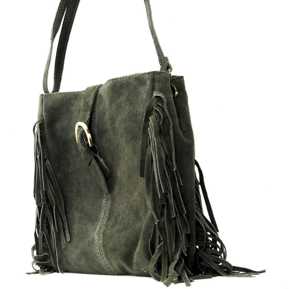 Sac bandoulière en croûte de cuir CHEYENNE Kaki foncé
