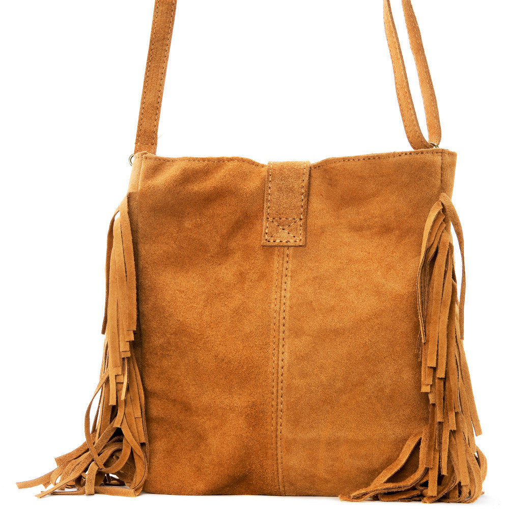 Sac bandoulière en croûte de cuir CHEYENNE Cognac foncé