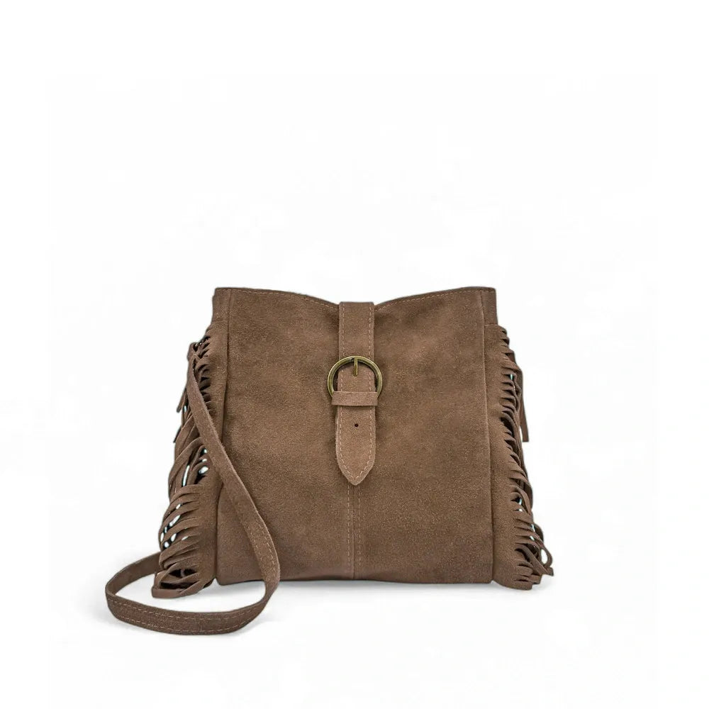 Sac bandoulière en croûte de cuir CHEYENNE Taupe foncé