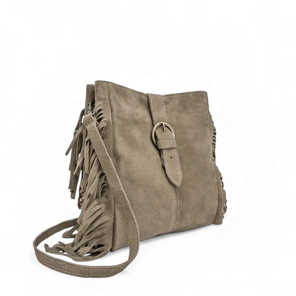 Sac bandoulière en croûte de cuir CHEYENNE Taupe