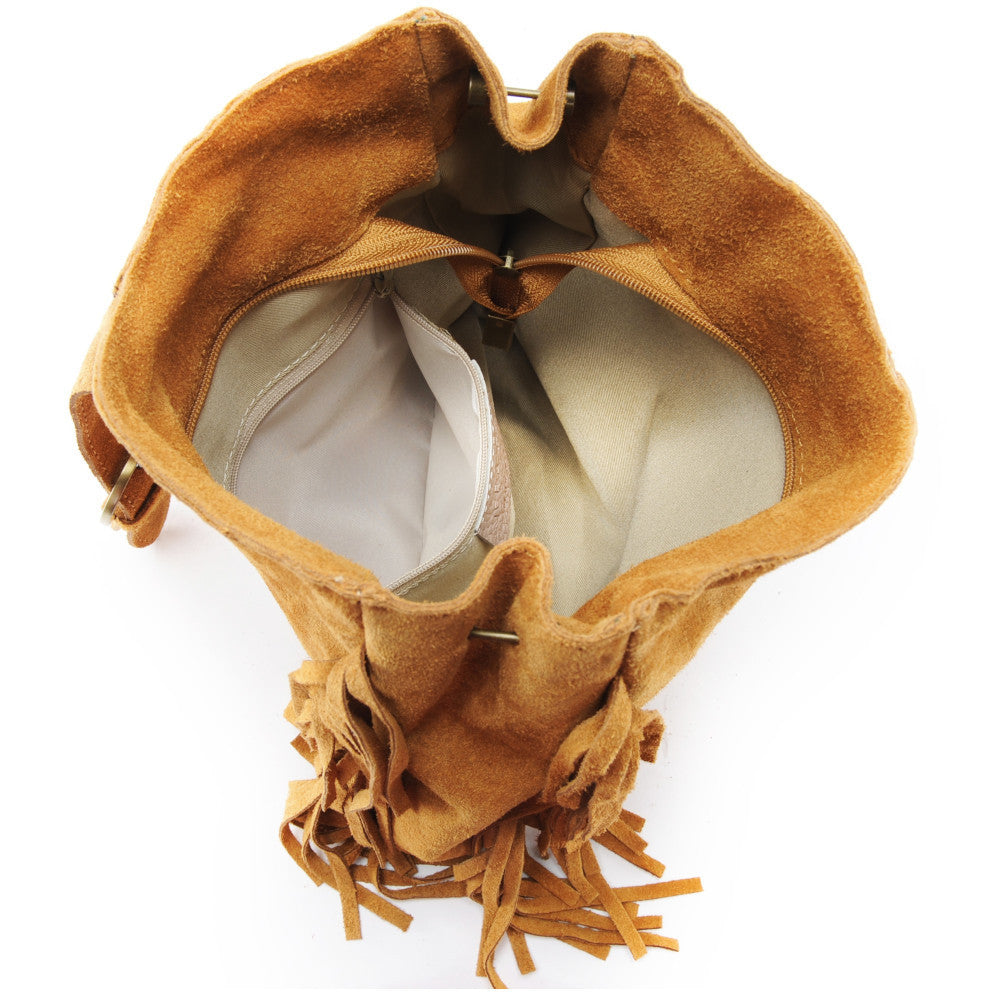 Sac bandoulière en croûte de cuir CHEYENNE Cognac foncé