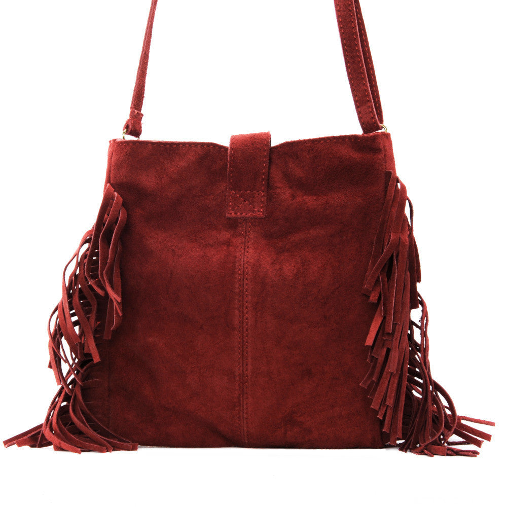 Sac bandoulière en croûte de cuir CHEYENNE Rouge foncé