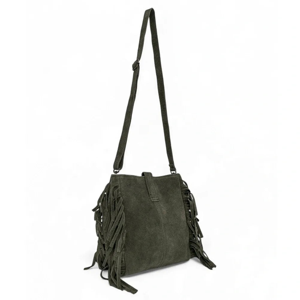 Sac bandoulière en croûte de cuir CHEYENNE Kaki