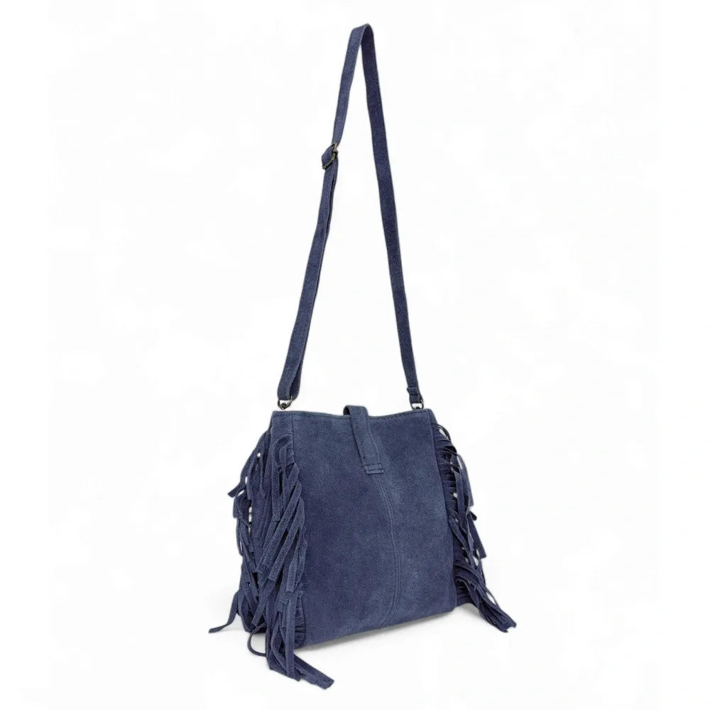 Sac bandoulière en croûte de cuir CHEYENNE Bleu profond