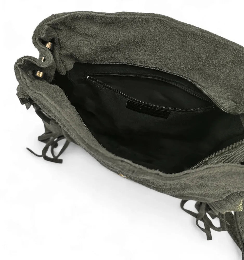 Sac bandoulière en croûte de cuir CHEYENNE Kaki