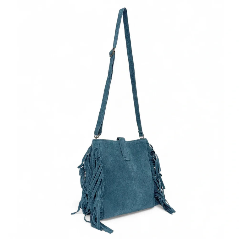 Sac bandoulière en croûte de cuir CHEYENNE Bleu denim
