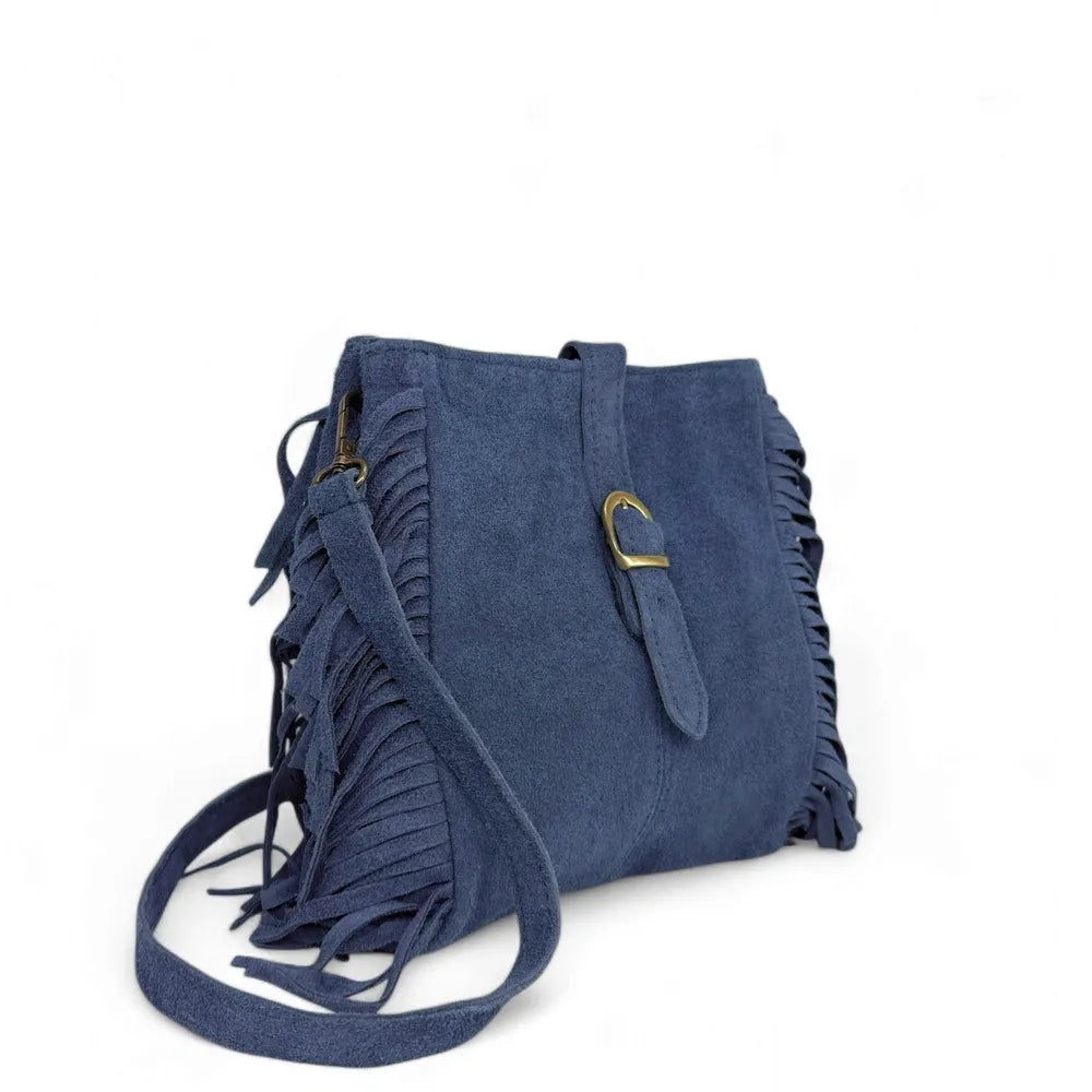 Sac bandoulière en croûte de cuir CHEYENNE Bleu profond