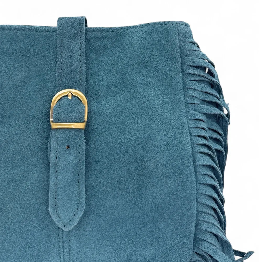 Sac bandoulière en croûte de cuir CHEYENNE Bleu denim