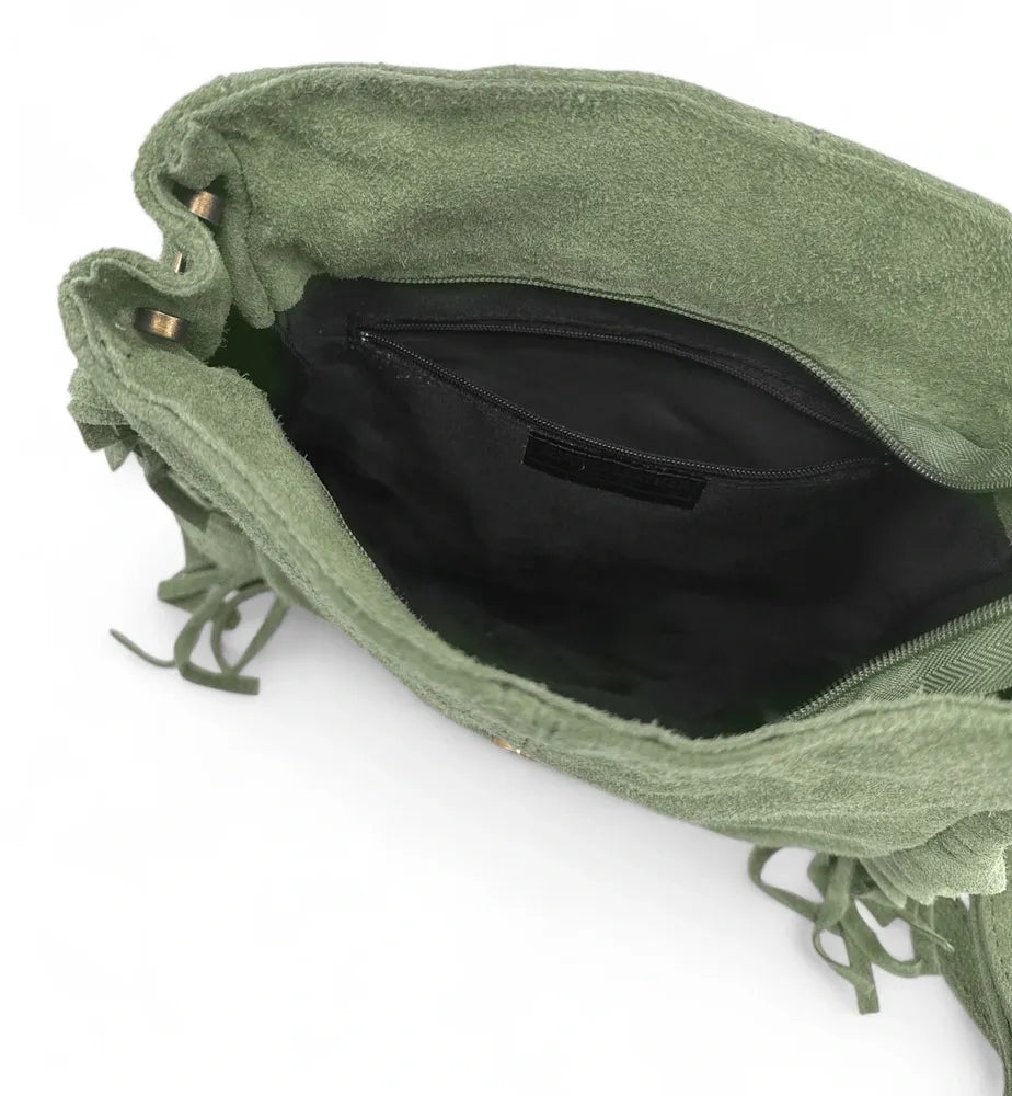 Sac bandoulière en croûte de cuir CHEYENNE Vert amande