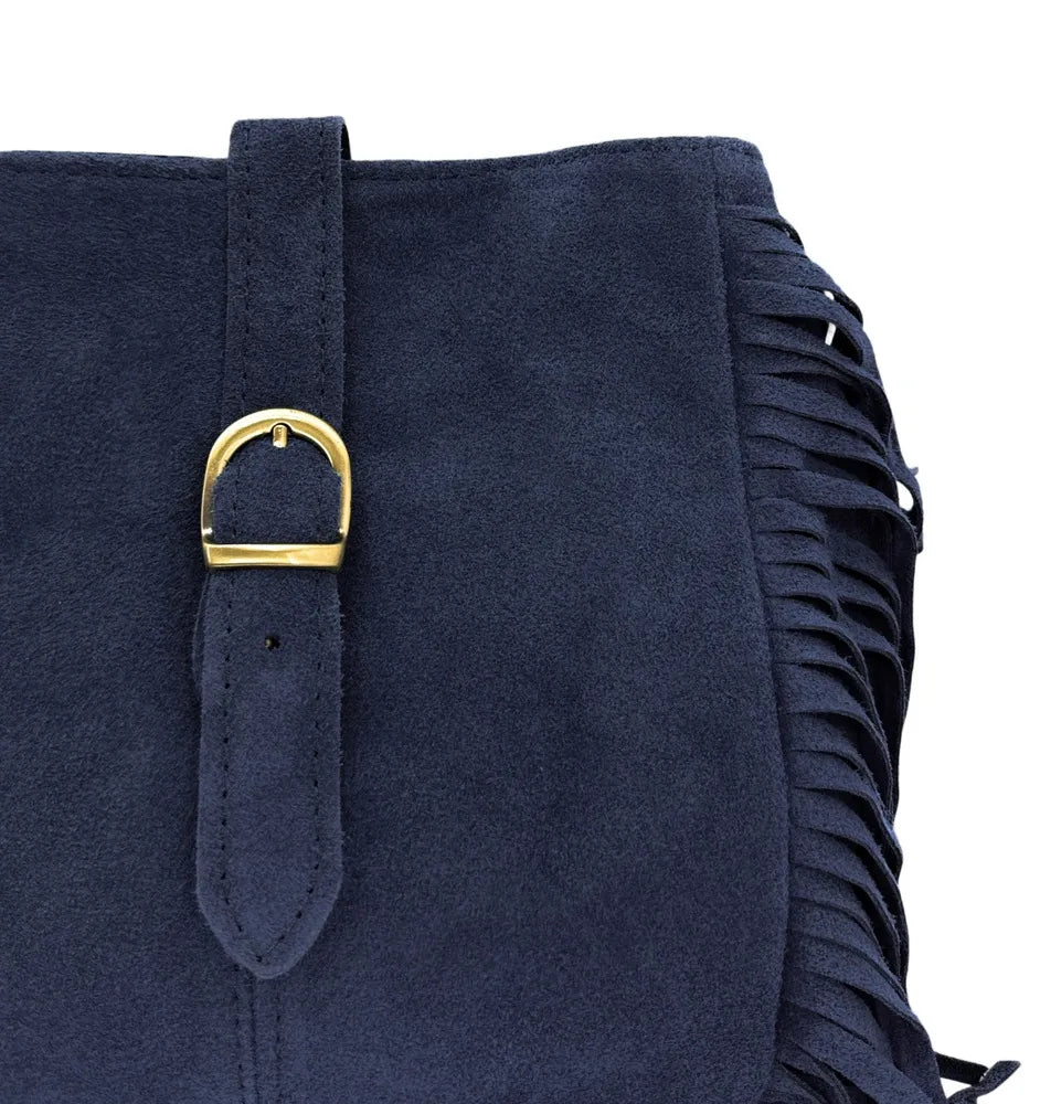 Sac bandoulière en croûte de cuir CHEYENNE Bleu marine