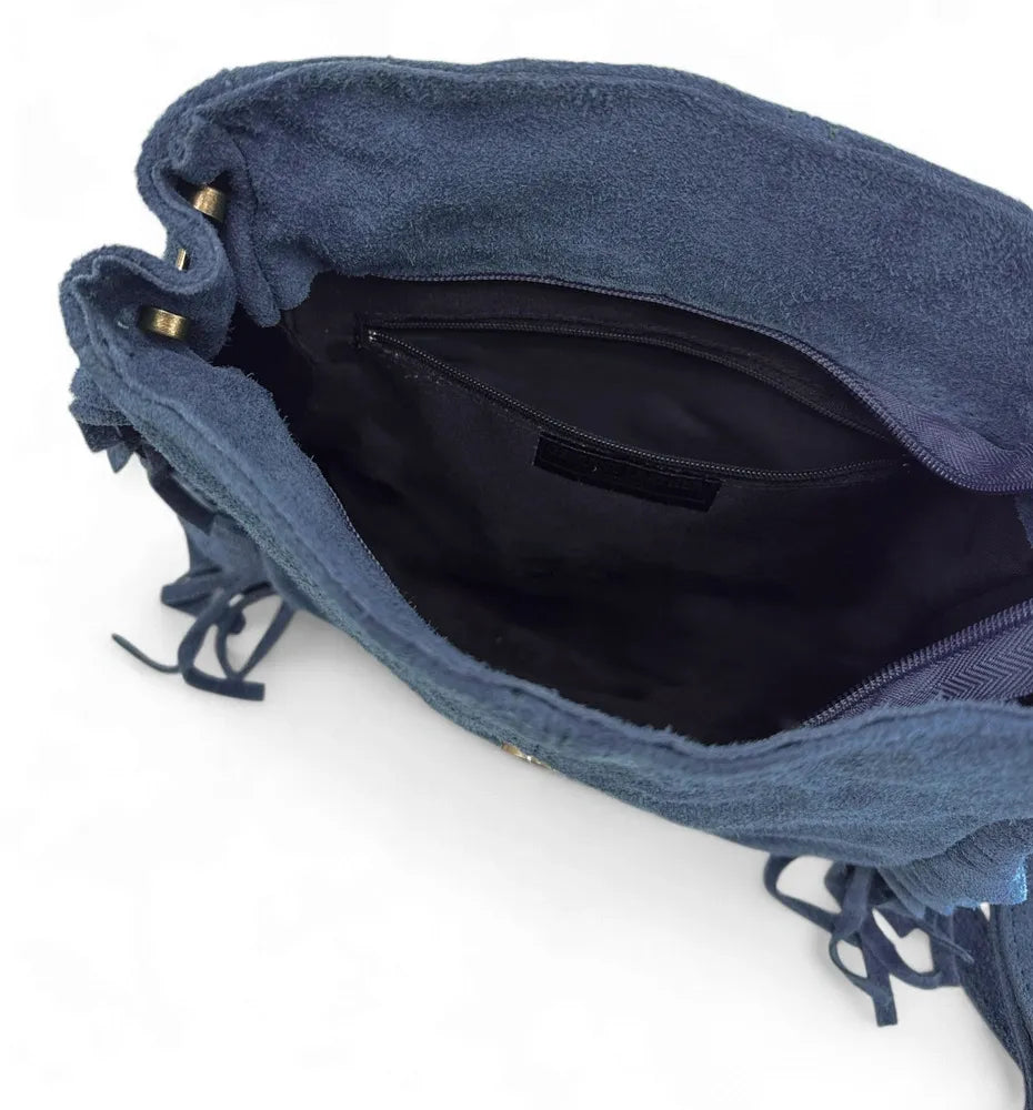 Sac bandoulière en croûte de cuir CHEYENNE Bleu profond