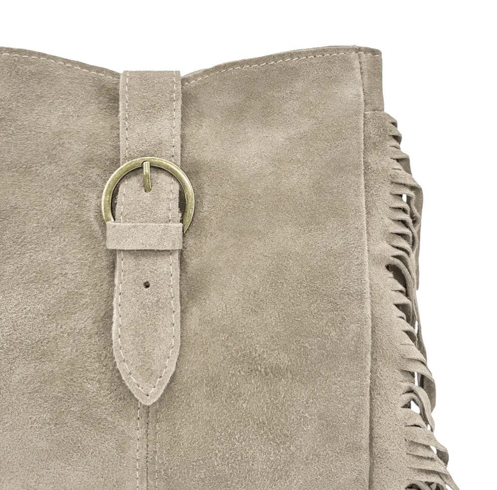 Sac bandoulière en croûte de cuir CHEYENNE Taupe clair