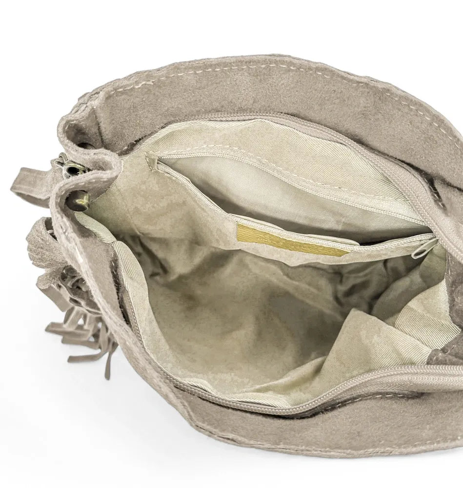 Sac bandoulière en croûte de cuir CHEYENNE Taupe clair