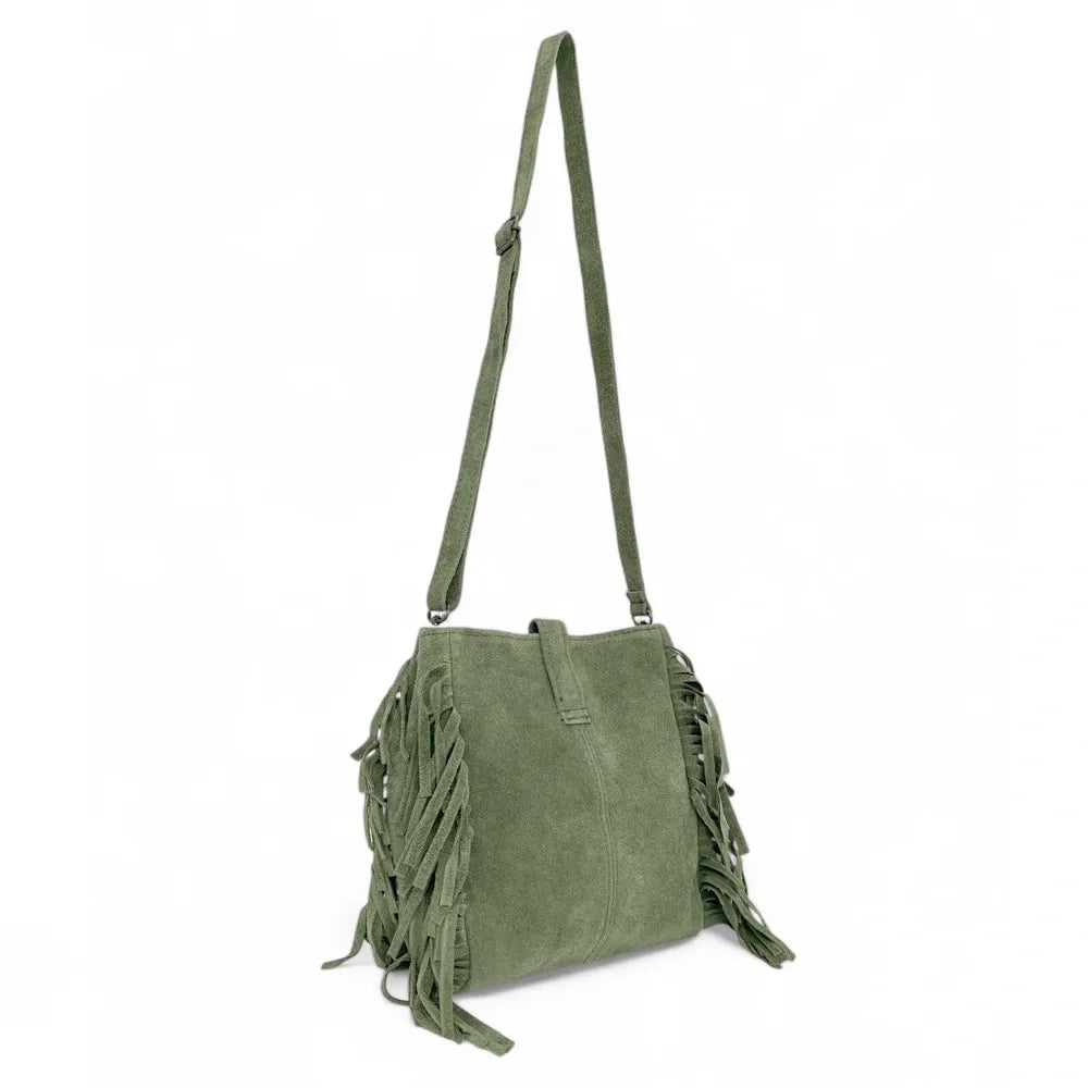 Sac bandoulière en croûte de cuir CHEYENNE Vert amande