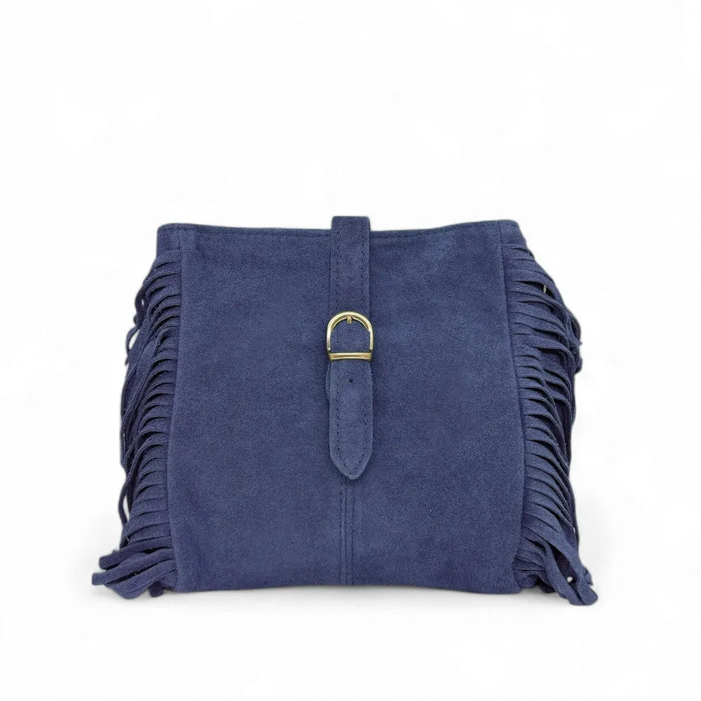 Sac bandoulière en croûte de cuir CHEYENNE Bleu profond