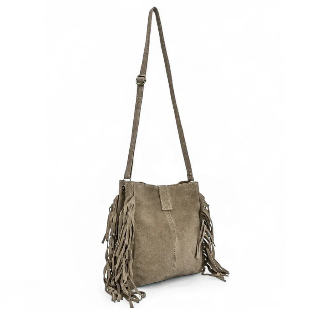 Sac bandoulière en croûte de cuir CHEYENNE Taupe