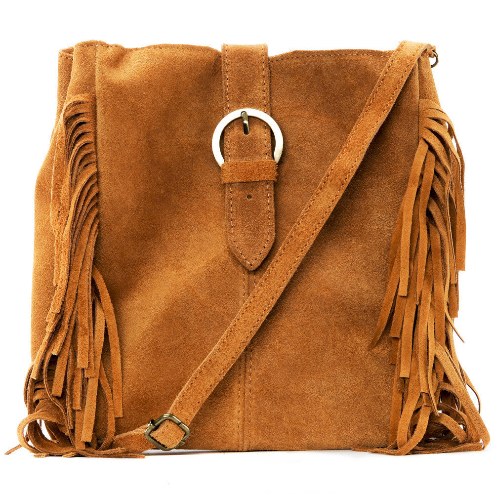 Sac bandoulière en croûte de cuir CHEYENNE Cognac foncé