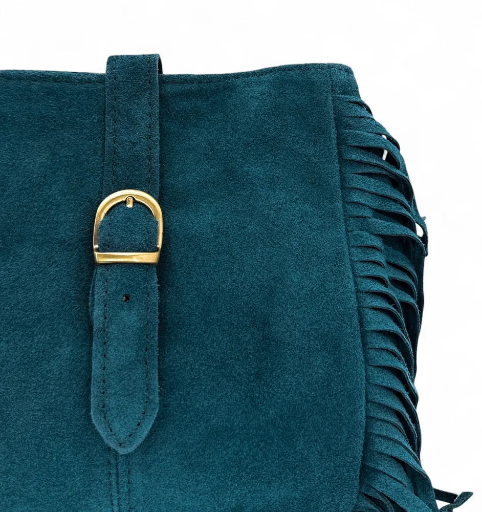 Sac bandoulière en croûte de cuir CHEYENNE Bleu vert canard