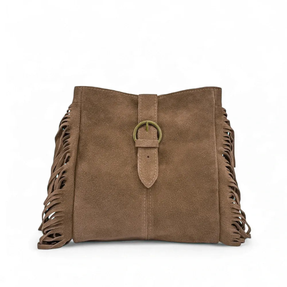 Sac bandoulière en croûte de cuir CHEYENNE Taupe foncé