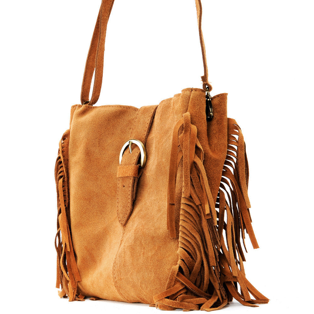 Sac bandoulière en croûte de cuir CHEYENNE Cognac foncé
