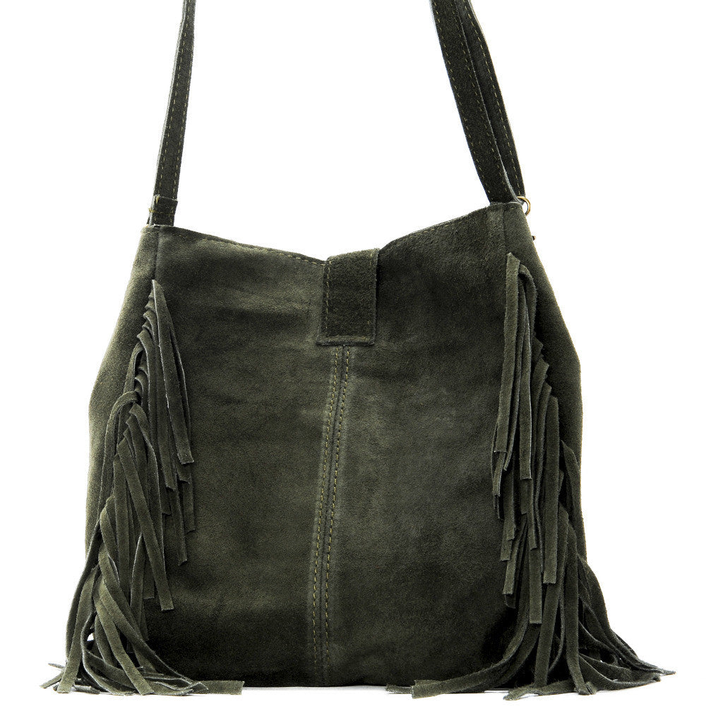 Sac bandoulière en croûte de cuir CHEYENNE Kaki foncé