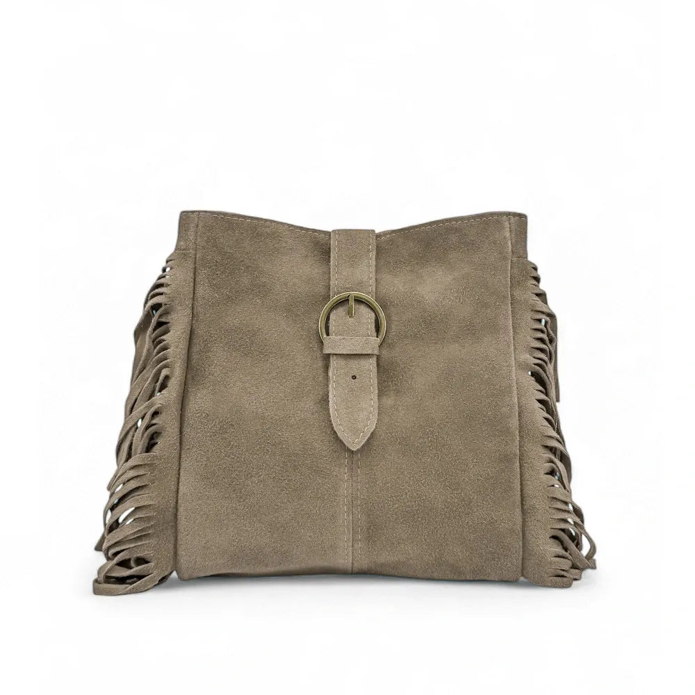 Sac bandoulière en croûte de cuir CHEYENNE Taupe