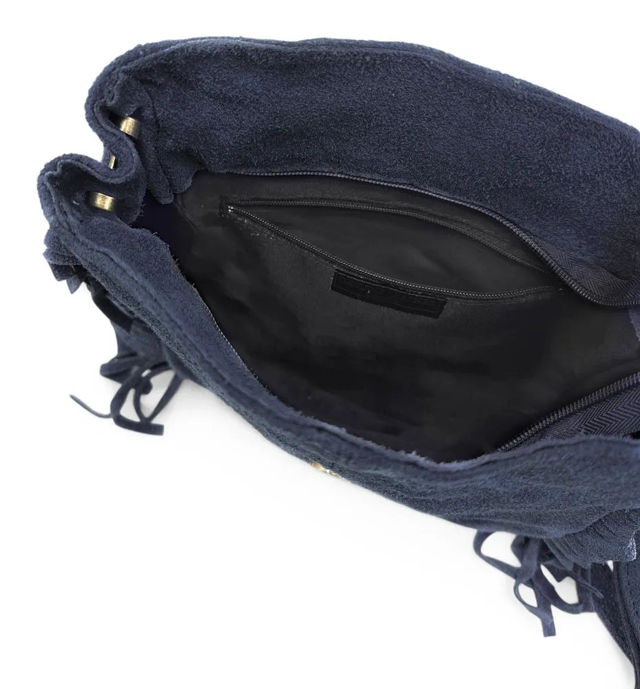 Sac bandoulière en croûte de cuir CHEYENNE Bleu marine