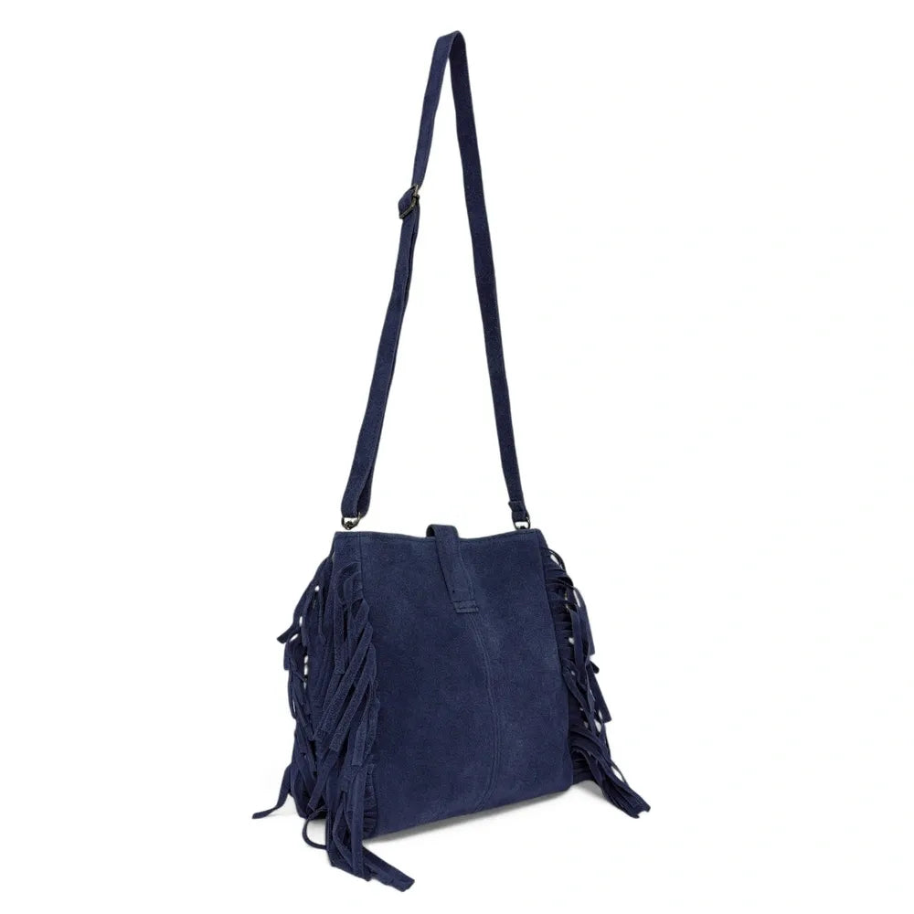 Sac bandoulière en croûte de cuir CHEYENNE Bleu marine