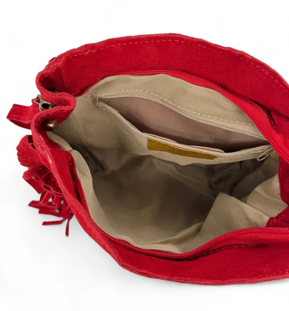Sac bandoulière en croûte de cuir CHEYENNE Rouge garance