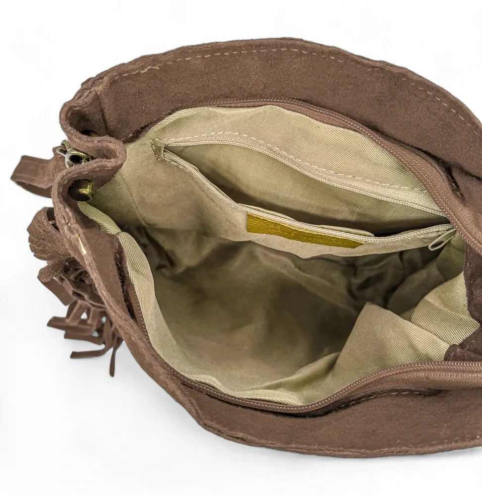 Sac bandoulière en croûte de cuir CHEYENNE Taupe foncé