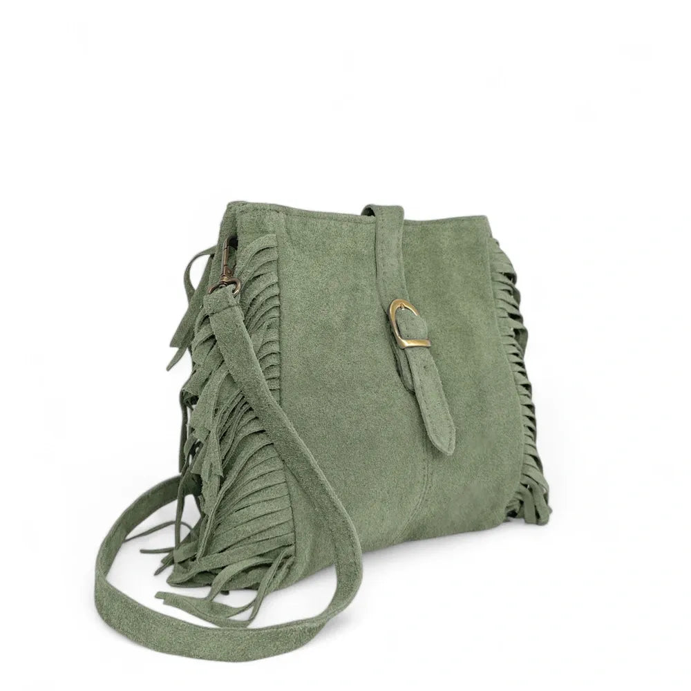 Sac bandoulière en croûte de cuir CHEYENNE Vert amande