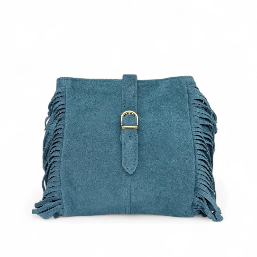 Sac bandoulière en croûte de cuir CHEYENNE Bleu denim