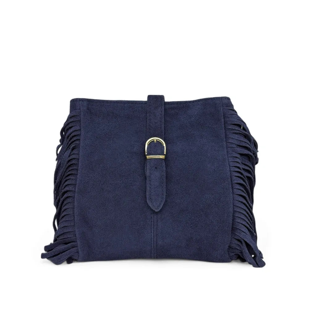 Sac bandoulière en croûte de cuir CHEYENNE Bleu marine