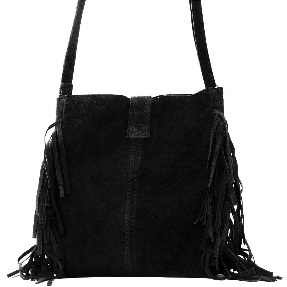 Sac bandoulière en croûte de cuir CHEYENNE Noir