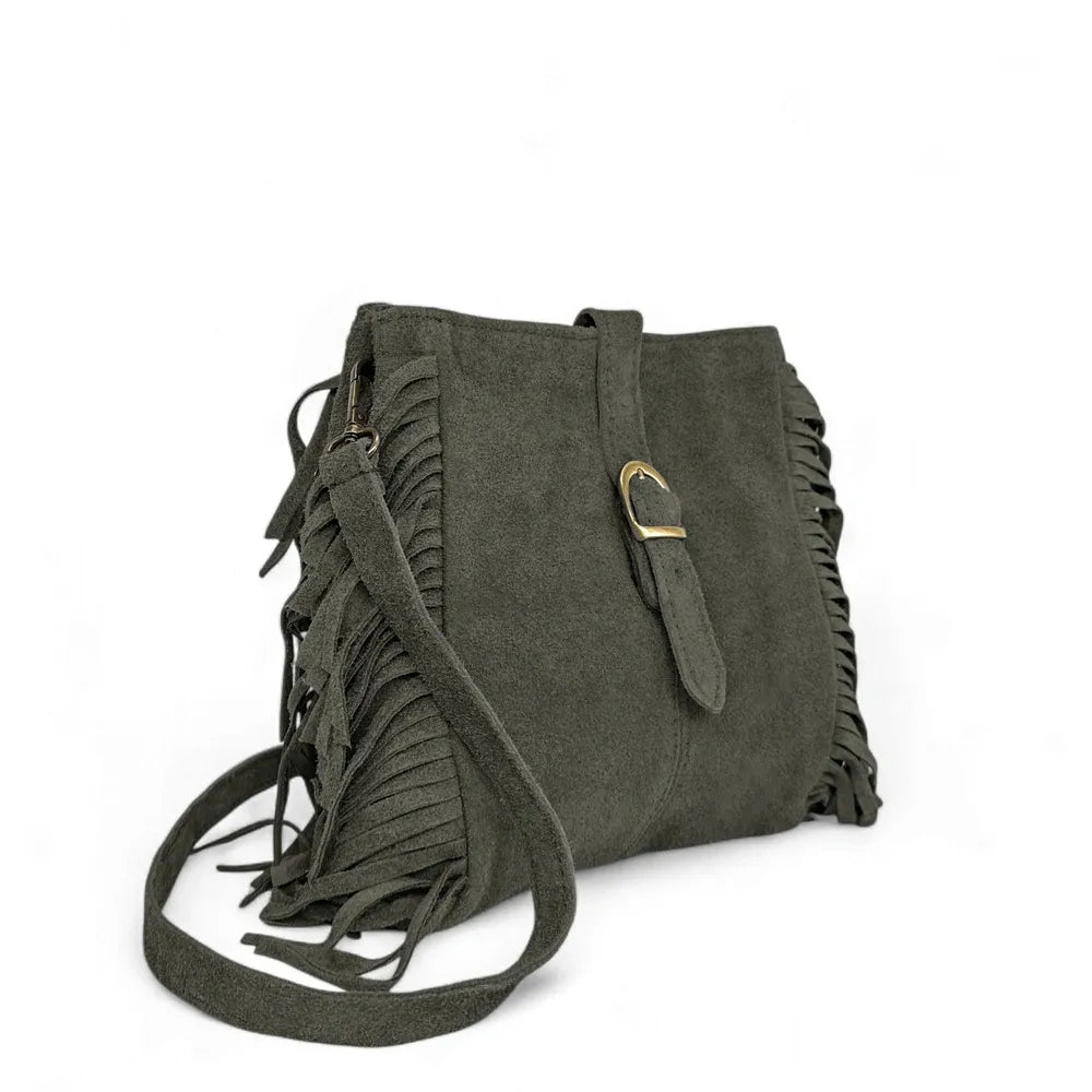 Sac bandoulière en croûte de cuir CHEYENNE Kaki