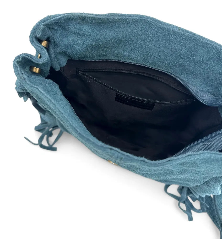 Sac bandoulière en croûte de cuir CHEYENNE Bleu denim