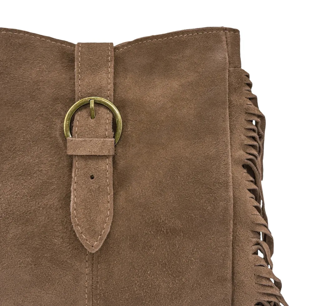 Sac bandoulière en croûte de cuir CHEYENNE Taupe foncé