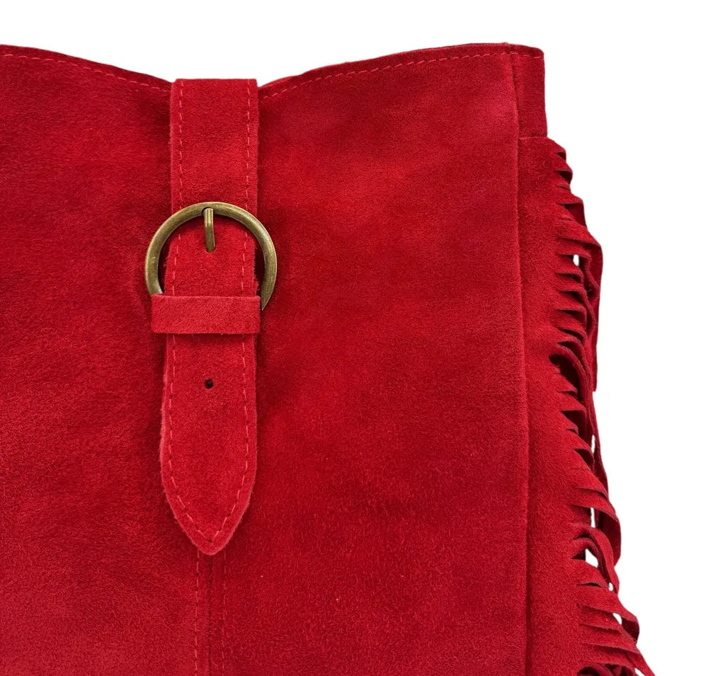 Sac bandoulière en croûte de cuir CHEYENNE Rouge garance