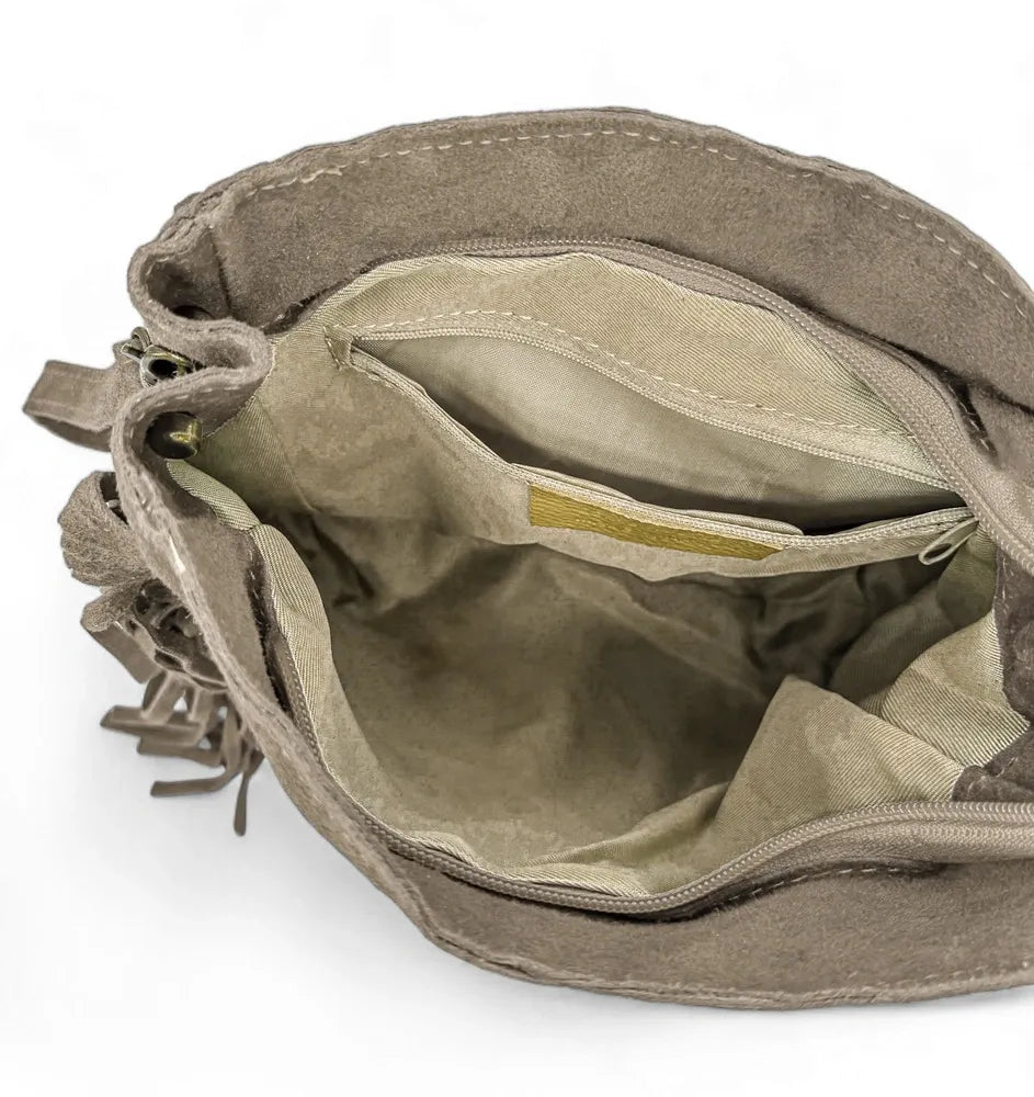Sac bandoulière en croûte de cuir CHEYENNE Taupe