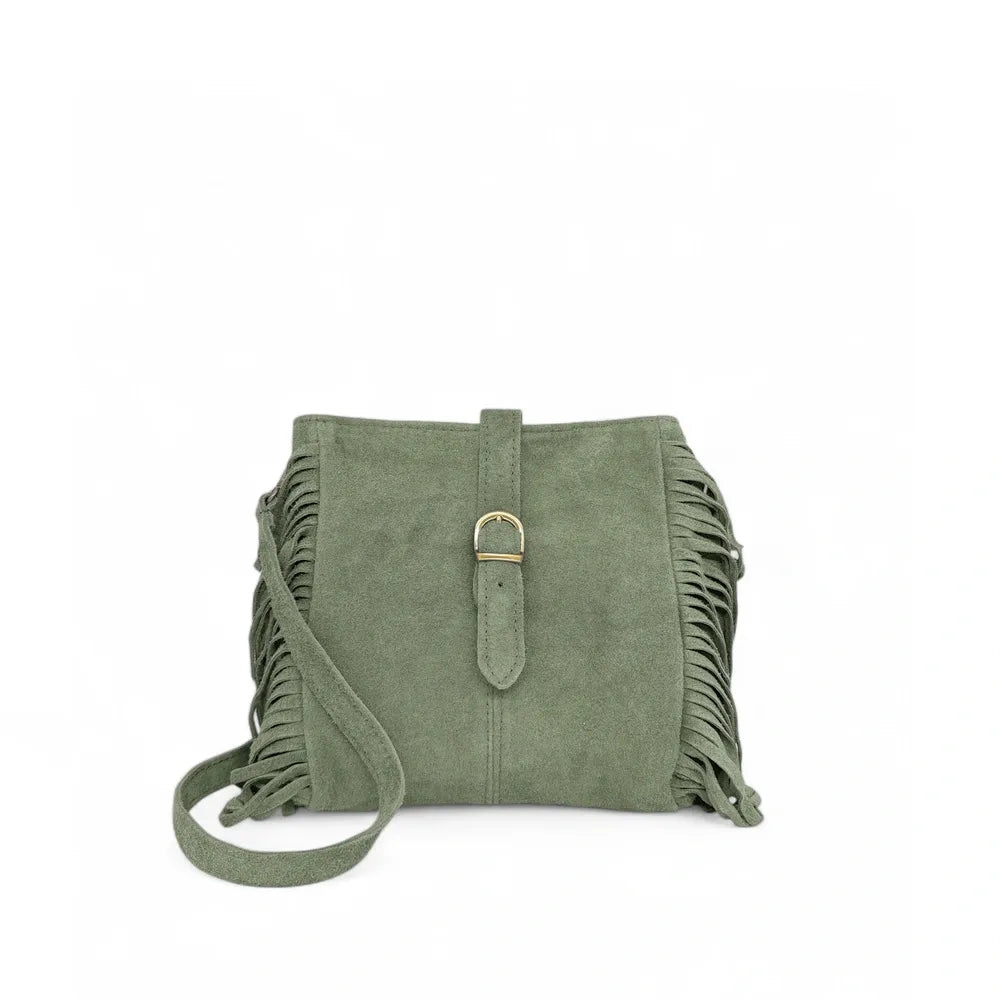 Sac bandoulière en croûte de cuir CHEYENNE Vert amande