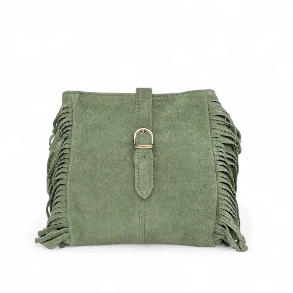 Sac bandoulière en croûte de cuir CHEYENNE Vert amande